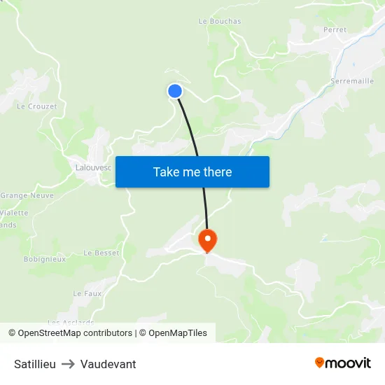 Satillieu to Vaudevant map