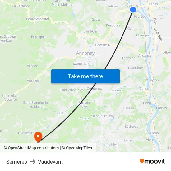 Serrières to Vaudevant map