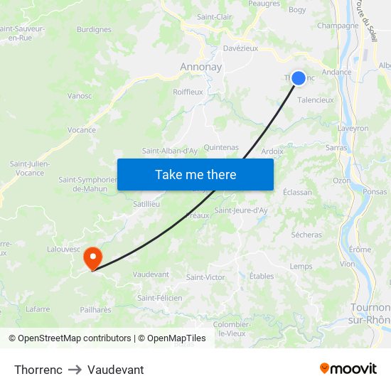 Thorrenc to Vaudevant map