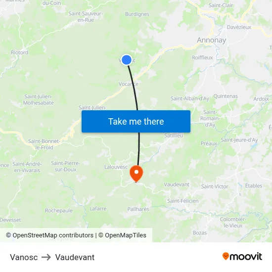 Vanosc to Vaudevant map