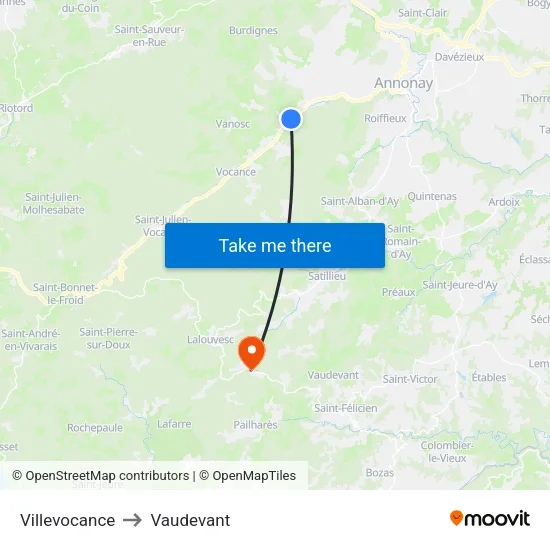 Villevocance to Vaudevant map