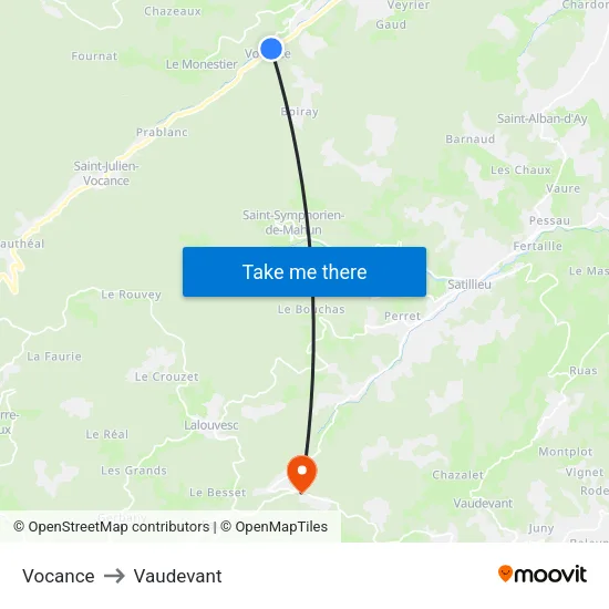 Vocance to Vaudevant map