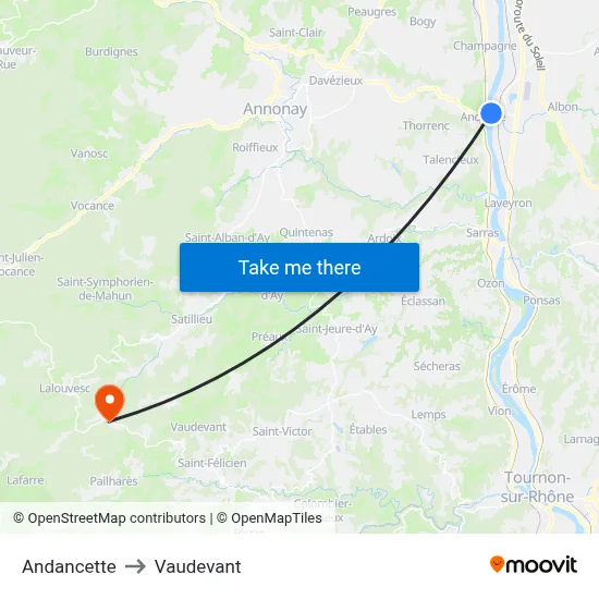 Andancette to Vaudevant map
