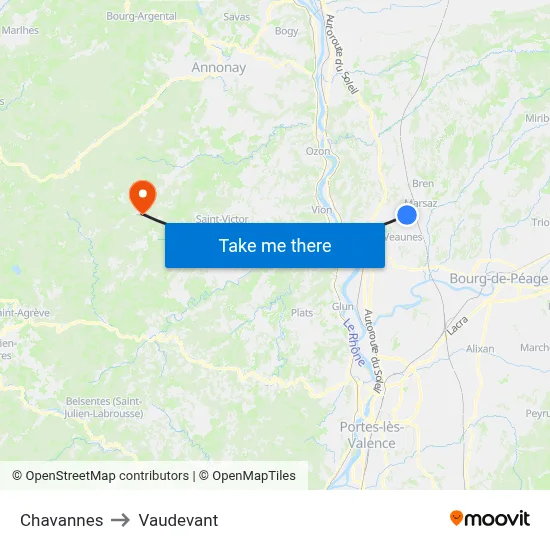 Chavannes to Vaudevant map