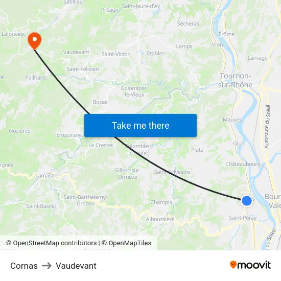 Cornas to Vaudevant map