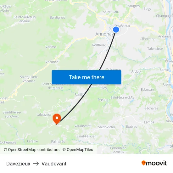 Davézieux to Vaudevant map