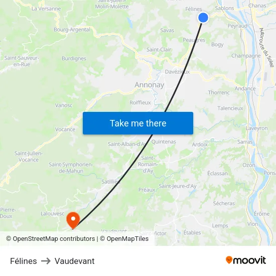 Félines to Vaudevant map
