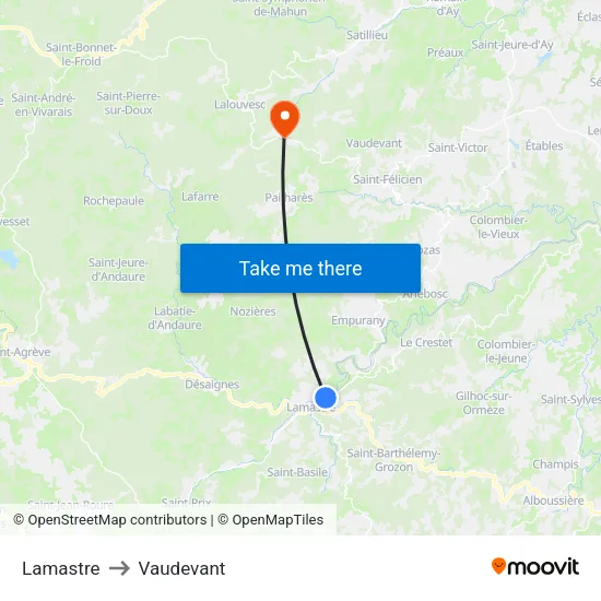 Lamastre to Vaudevant map