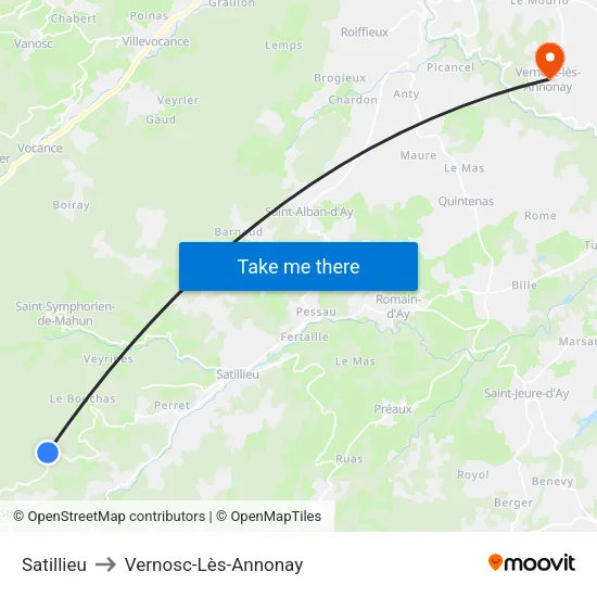 Satillieu to Vernosc-Lès-Annonay map