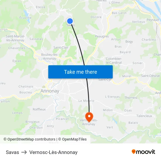 Savas to Vernosc-Lès-Annonay map