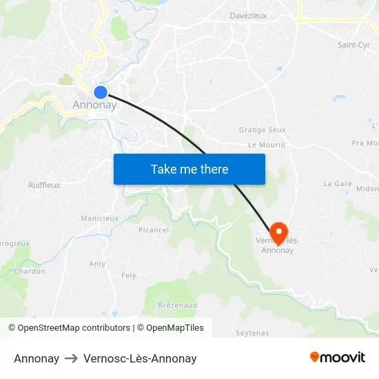 Annonay to Vernosc-Lès-Annonay map
