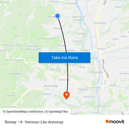 Roisey to Vernosc-Lès-Annonay map