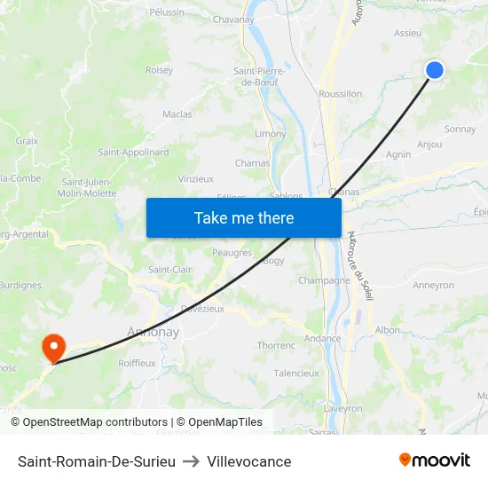 Saint-Romain-De-Surieu to Villevocance map