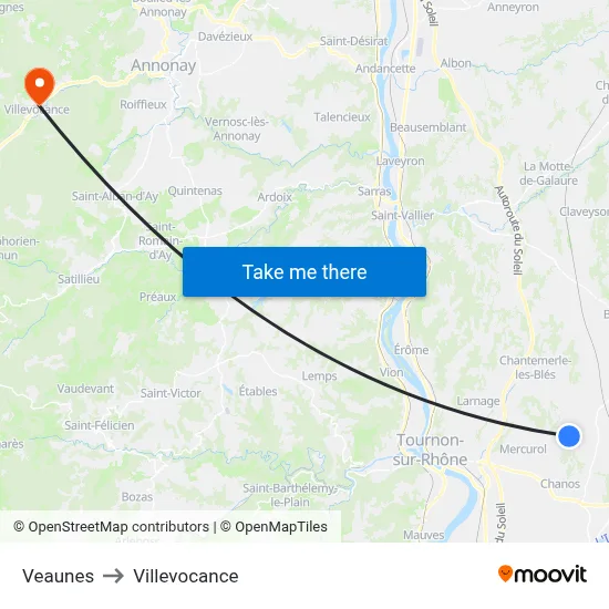 Veaunes to Villevocance map