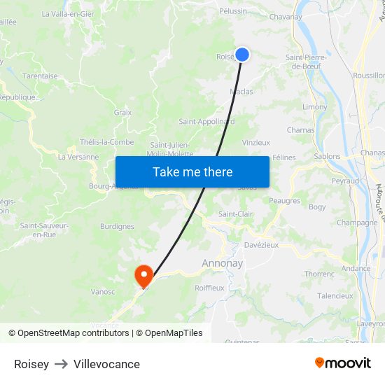 Roisey to Villevocance map