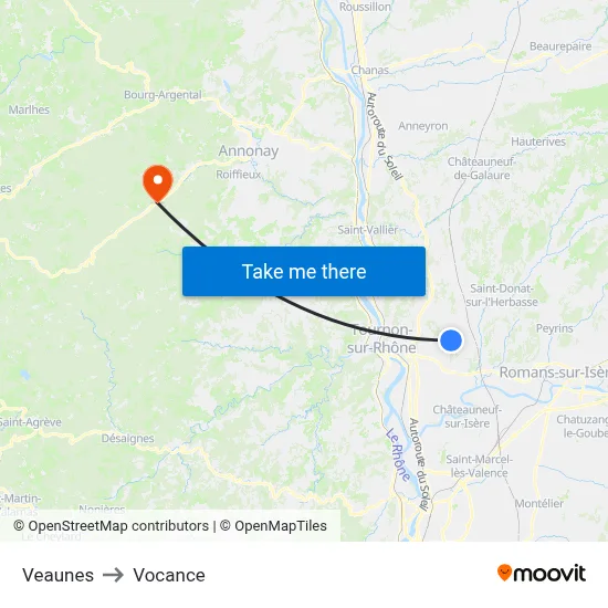 Veaunes to Vocance map