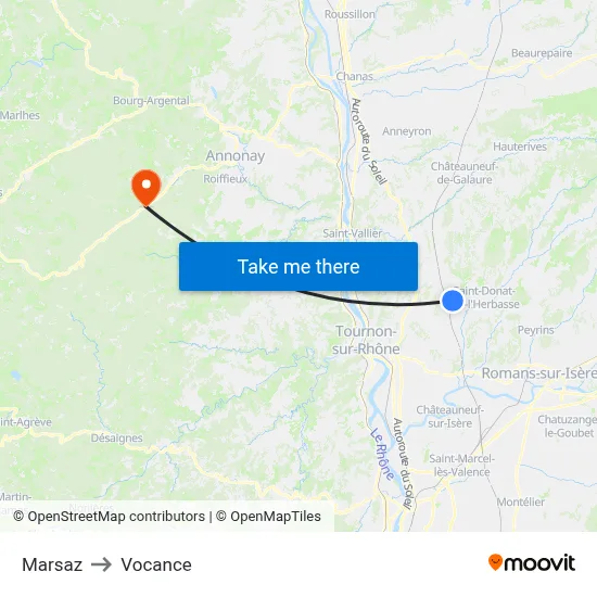 Marsaz to Vocance map