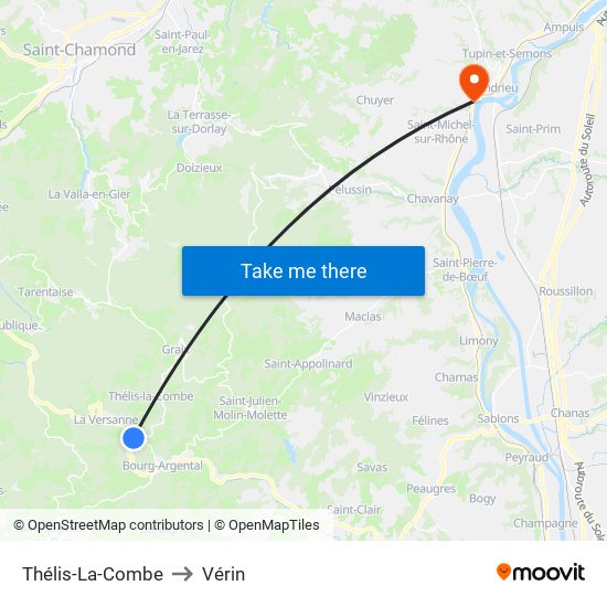 Thélis-La-Combe to Vérin map