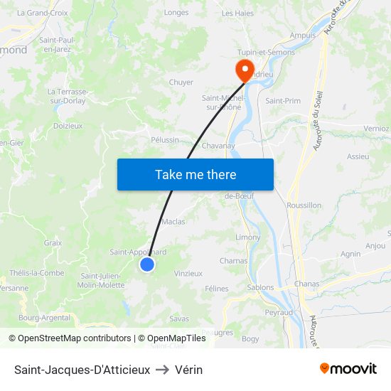 Saint-Jacques-D'Atticieux to Vérin map