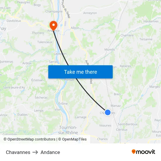 Chavannes to Andance map