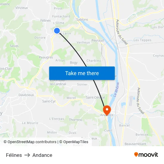 Félines to Andance map