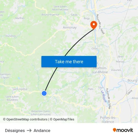 Désaignes to Andance map