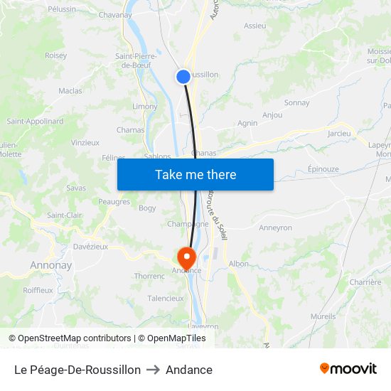 Le Péage-De-Roussillon to Andance map