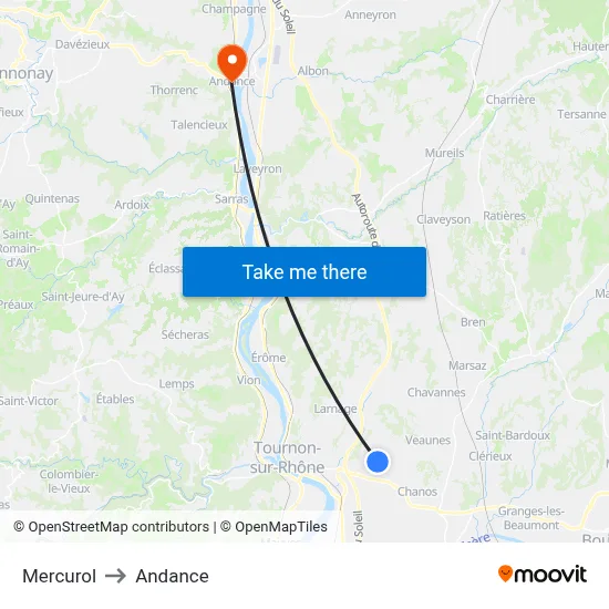 Mercurol to Andance map