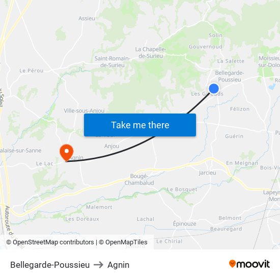Bellegarde-Poussieu to Agnin map