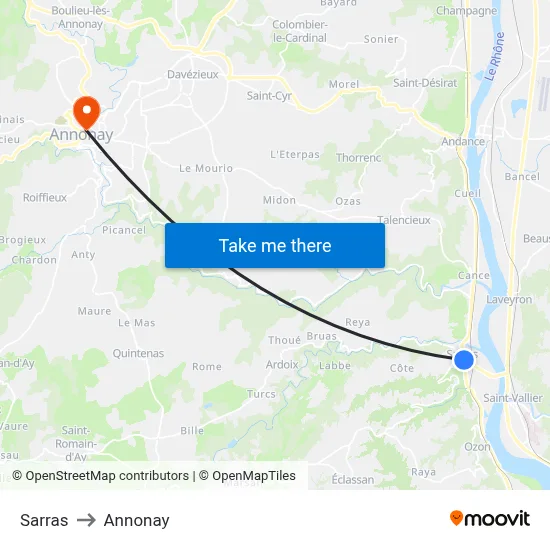 Sarras to Annonay map