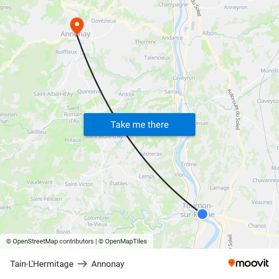 Tain-L'Hermitage to Annonay map