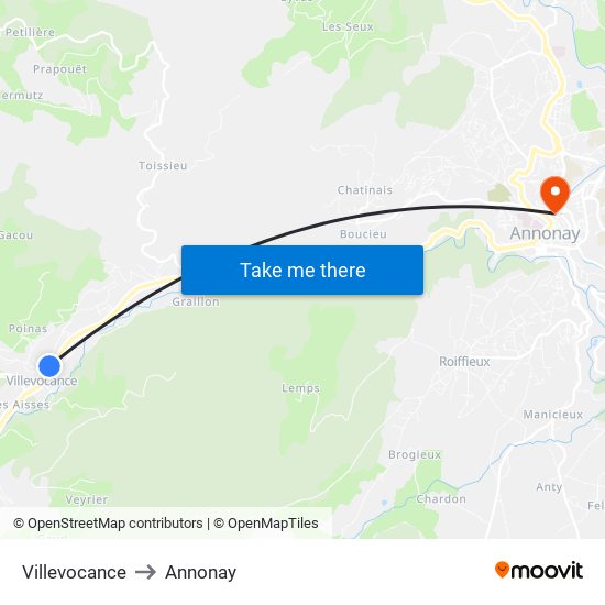 Villevocance to Annonay map