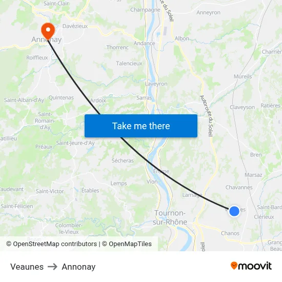Veaunes to Annonay map