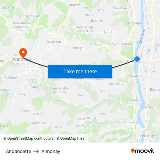 Andancette to Annonay map