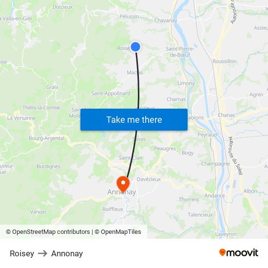 Roisey to Annonay map