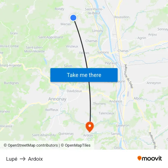 Lupé to Ardoix map