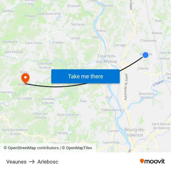 Veaunes to Arlebosc map