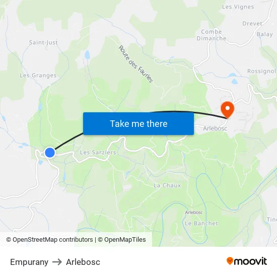 Empurany to Arlebosc map
