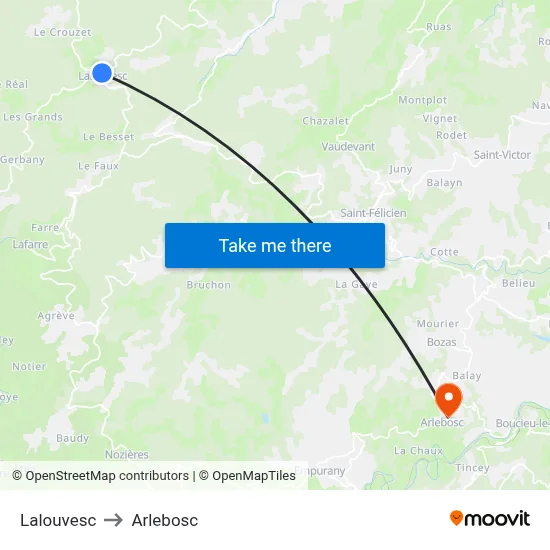 Lalouvesc to Arlebosc map