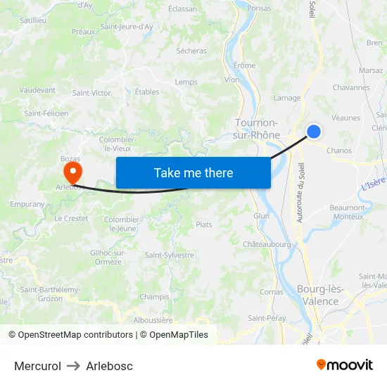 Mercurol to Arlebosc map