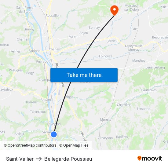 Saint-Vallier to Bellegarde-Poussieu map