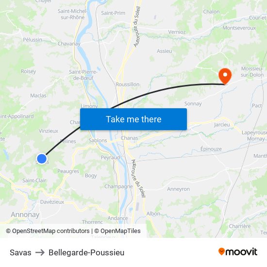 Savas to Bellegarde-Poussieu map