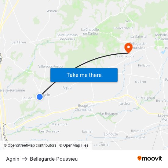 Agnin to Bellegarde-Poussieu map