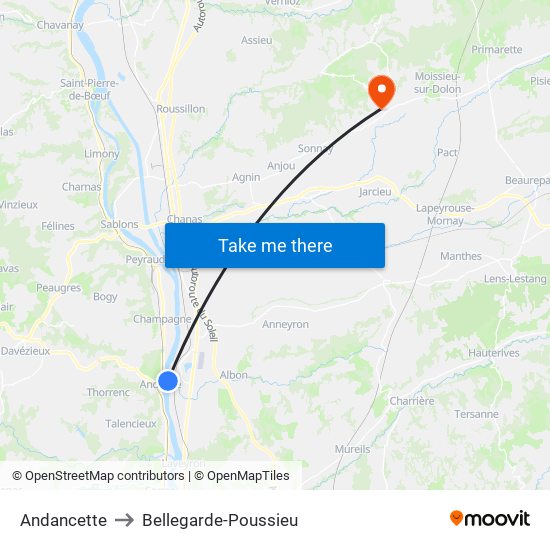 Andancette to Bellegarde-Poussieu map