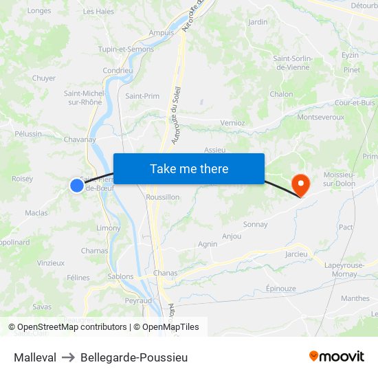 Malleval to Bellegarde-Poussieu map