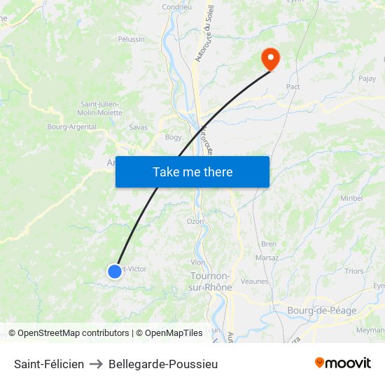 Saint-Félicien to Bellegarde-Poussieu map