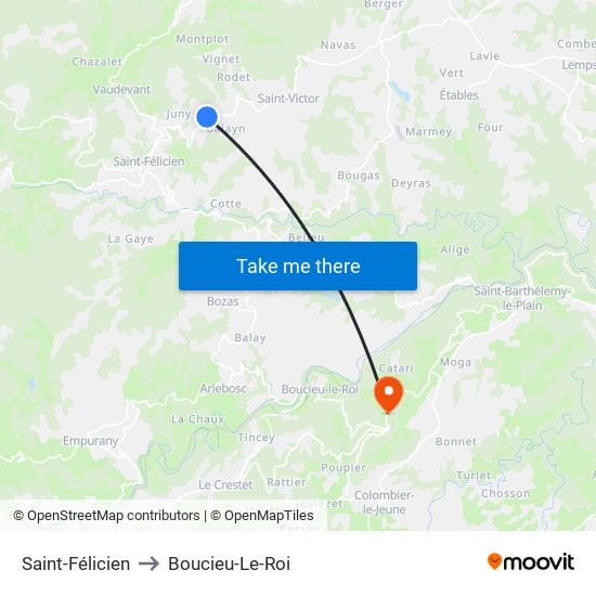 Saint-Félicien to Boucieu-Le-Roi map