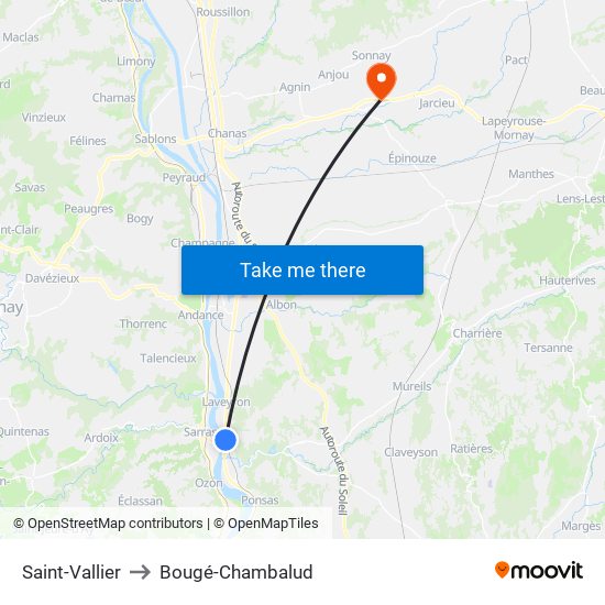 Saint-Vallier to Bougé-Chambalud map