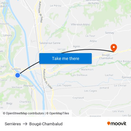 Serrières to Bougé-Chambalud map