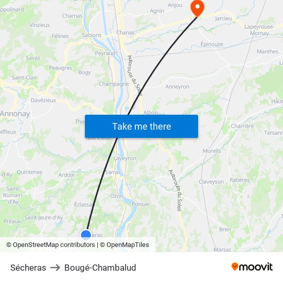 Sécheras to Bougé-Chambalud map